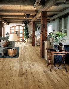 Shows a beautiful oak plank engineered floor
